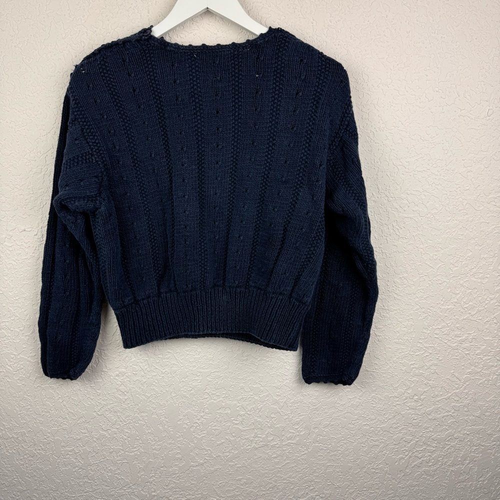 Vintage Liz Claiborne Med Collection Navy Floral Embellished Linen Blend Sweater - Picture 8 of 10